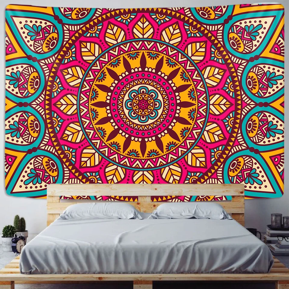 Гобелен с рисунком мандалы искусственная кожа стиль хиппи богемный мягкий диван