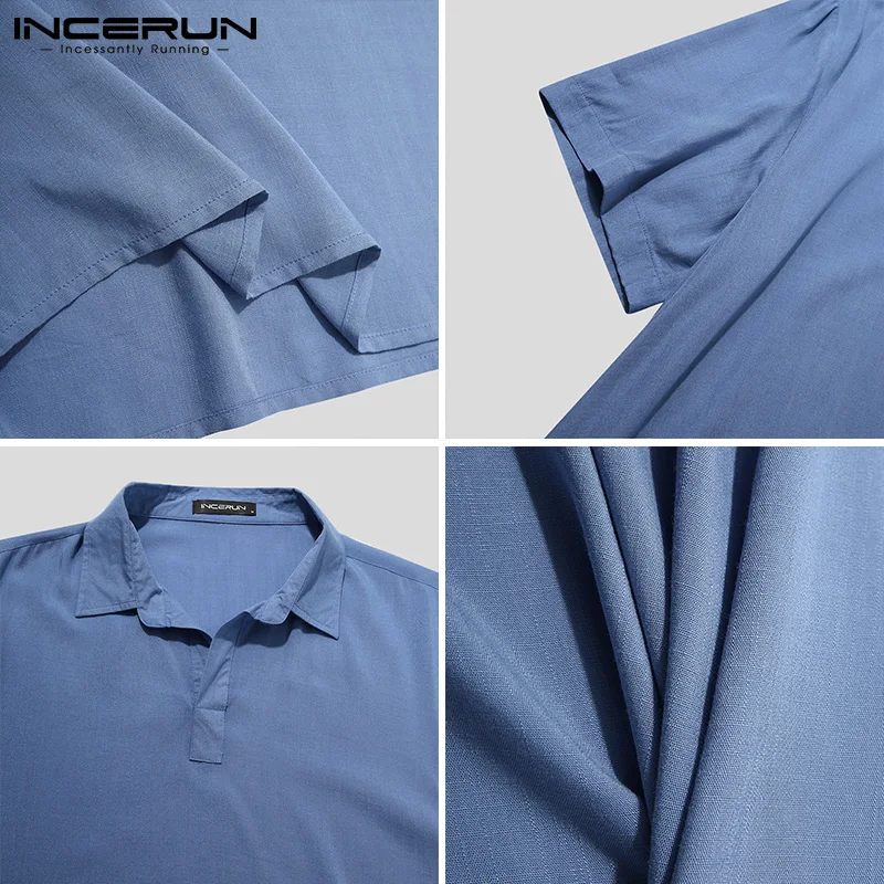 

Summer Men Shirt Turn Down Collar Short Sleeve Streetwear Casual Tops Camisas Solid Color Breathable Shirts 2021 S-5XL INCERUN