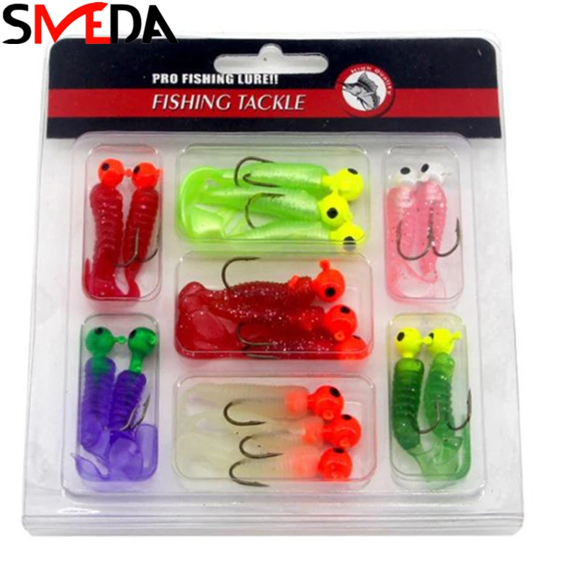 17 шт./компл. мягкие приманки с джиг крючком для рыболовных приманок крючки