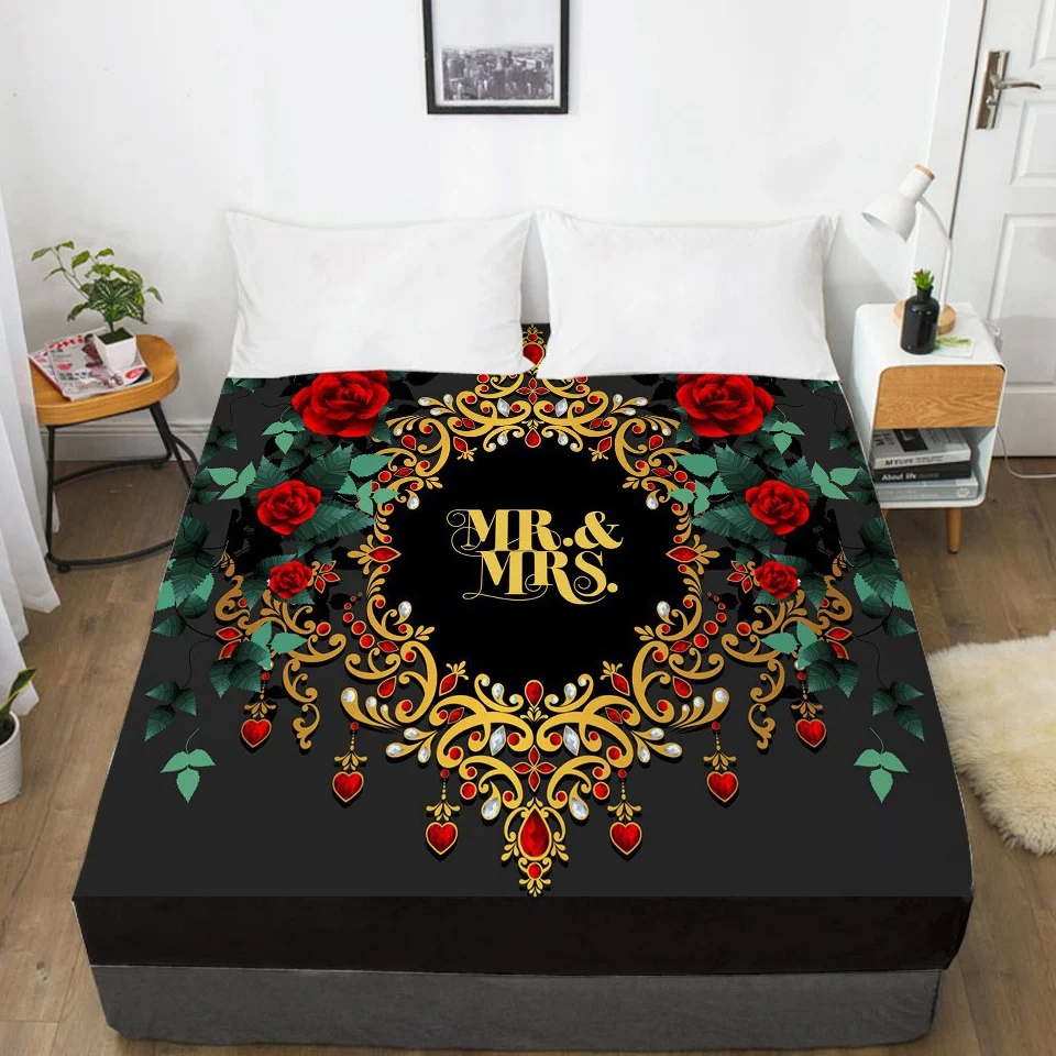 

3D Bed Sheet with Elastic Fitted Sheet Double Mattress Cover 135/150/180/200/160x200 Luxury Rose Bedding for Wedding