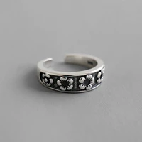 korean version real 100 s925 sterling silver ring niche retro flower personality wild female woman tail ring joint ring