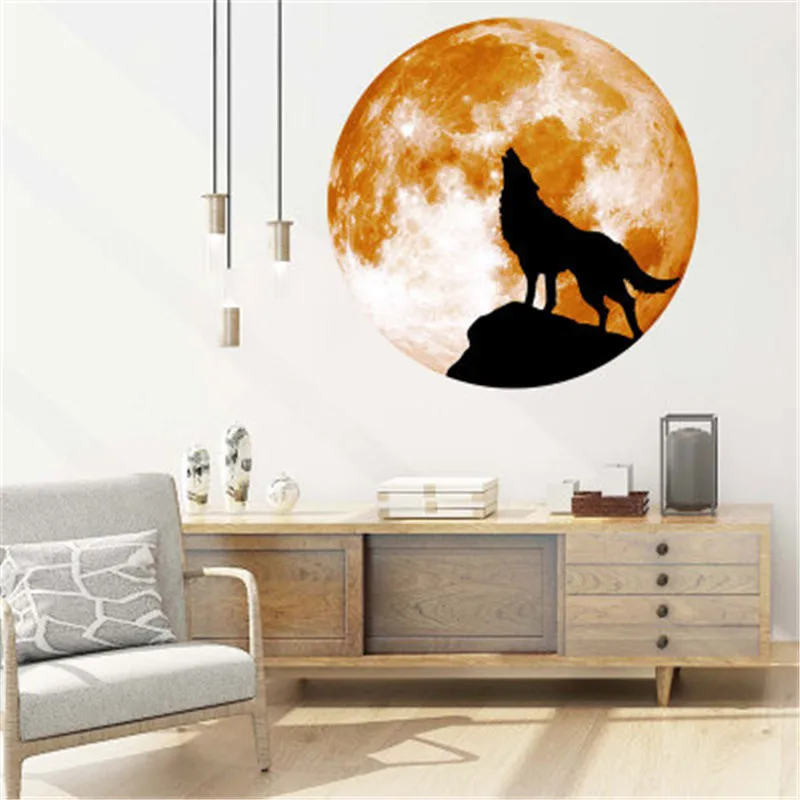 Светящаяся наклейка в виде Луны и волка | Дом сад