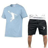 summe100 cotton mens sportswear shorts set short sleeve breathable t shirt and shorts casual wear basketball training suit