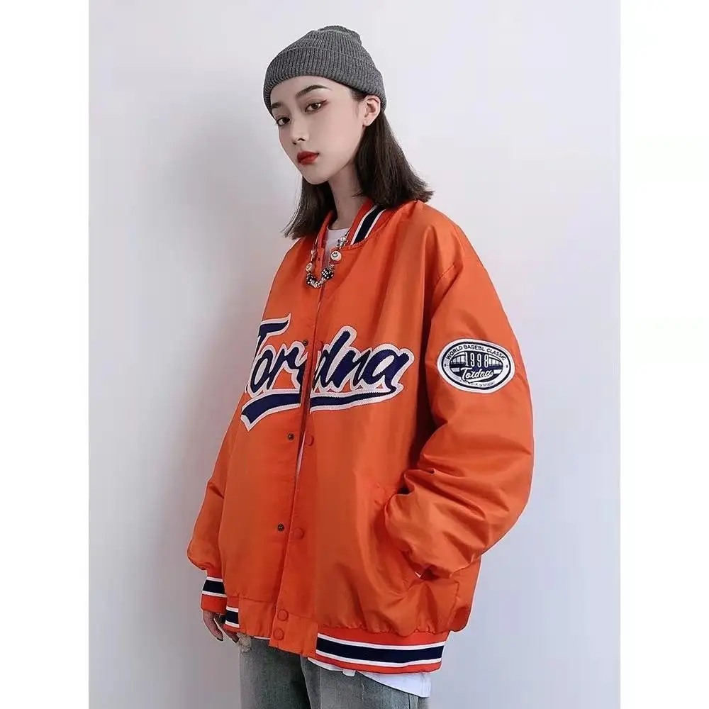 

2021 Spring Autumn Hip Hop Baseball Coat Men Women Embroidery Jacket Letter Streetwear Fashion Vintage Windbreaker Couples
