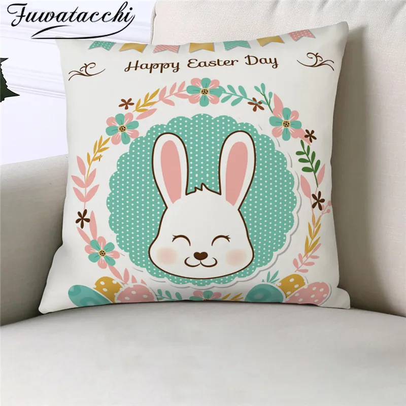Fuwatacchi Happy Easter Gift Pillow Cover Cute Rabbit Cushion Printed Throw Pillowcase for Home Sofa and Chair Decorative | Дом и сад