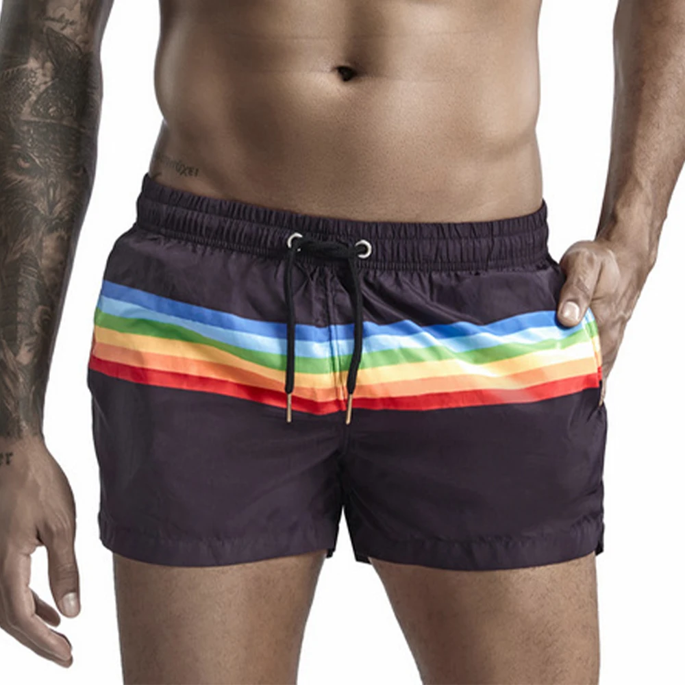 

Summer New Men Rainbow Print Swimming Boxer Trunks Lining Thin Breathable Briefs Shorts Male Comfy Bermuda Swimwear Surf Shorts