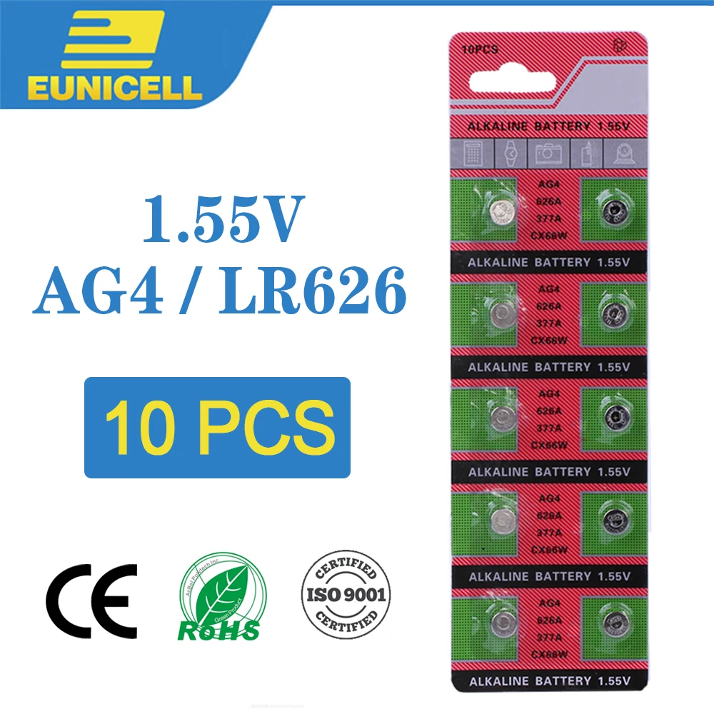 10 шт. щелочные батарейки AG4 LR626 1 55 в 377A 377 LR66 SR626SW SR66 SR62 AG 4|Часовые батарейки| |
