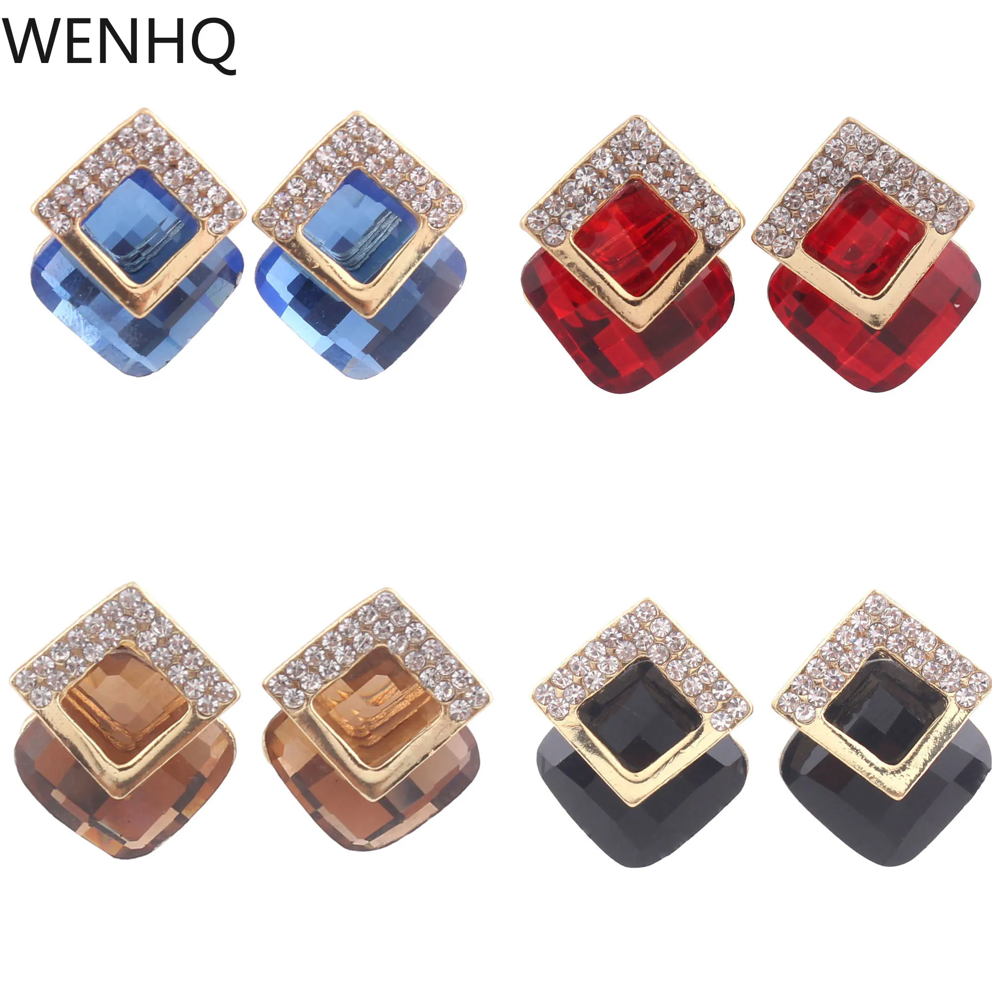 

WENHQ Crystal Clip on Earrings Non Piercing for Women Fashion Bridal Wedding No Hole Earrings High Quality Gold Color Ear Clip