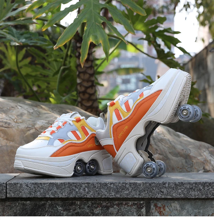 Fashion Deformation Sneakers Roller Shoes Colorful Roller Skate Shoes For Unisex Children Parkour Running Skating Shoes