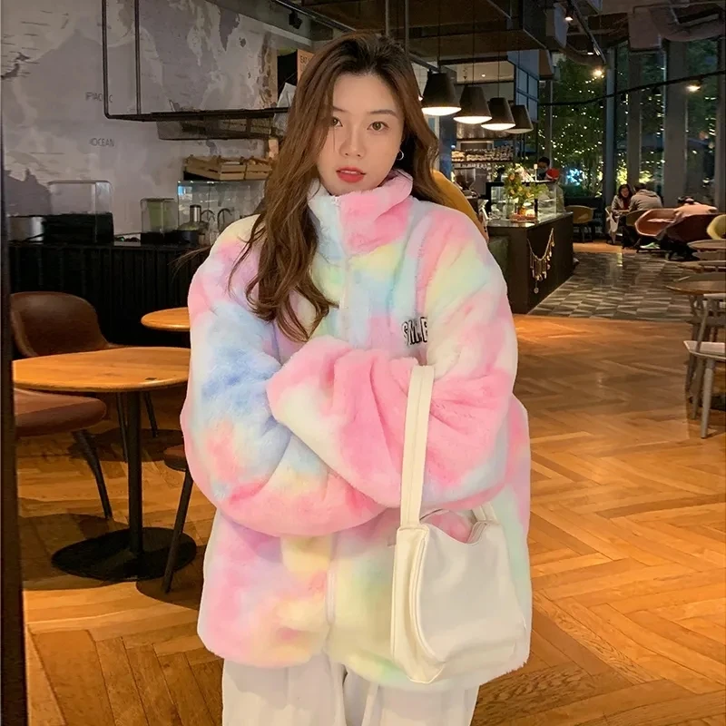 Японское зимнее розовое пальто из овечьей шерсти Женская толстовка Повседневный