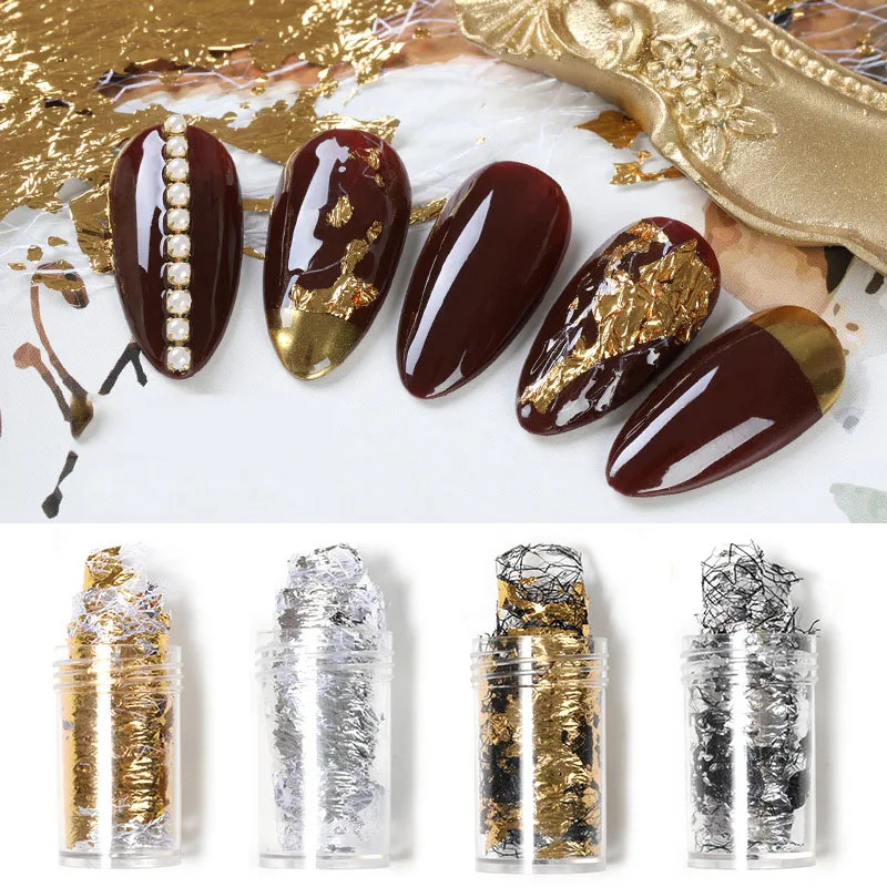 Наклейка для дизайна ногтей лазерная Золотая фольга бумажная волнистая лента