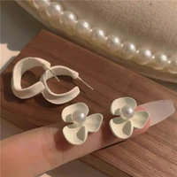 shangzhihua geometric retro white flower pearl earrings geometric irregular fashion womens earrings party jewelry gift