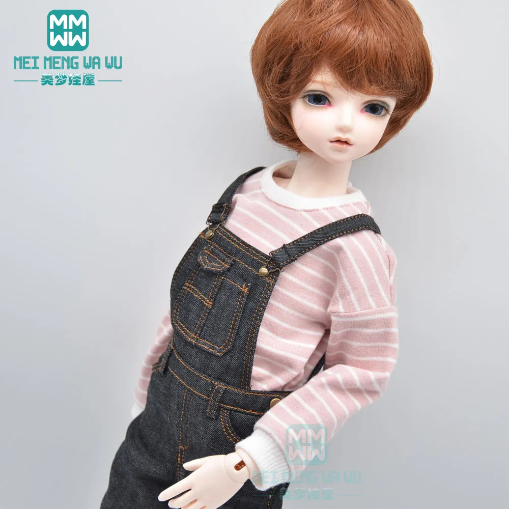 BJD doll clothes accessories fits 40-45cm 1/4 MSD MK MYOU fashion Striped sweater denim overalls