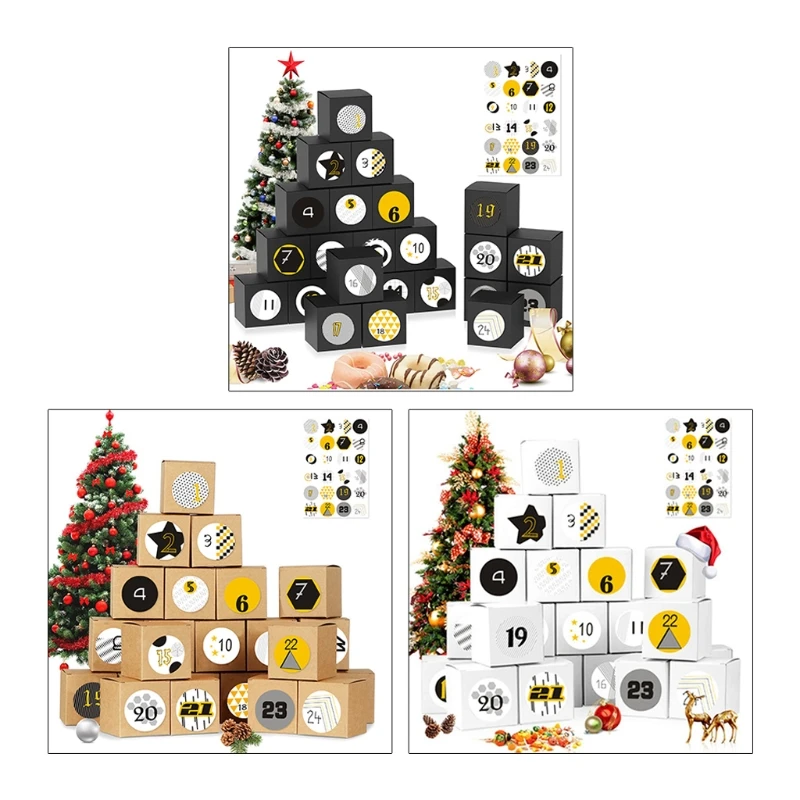 

Новогодний календарь, набор из 24 предметов с 24 наклейками на Рождество, праздник, вечеринку, подарок, украшение «сделай сам», календарь