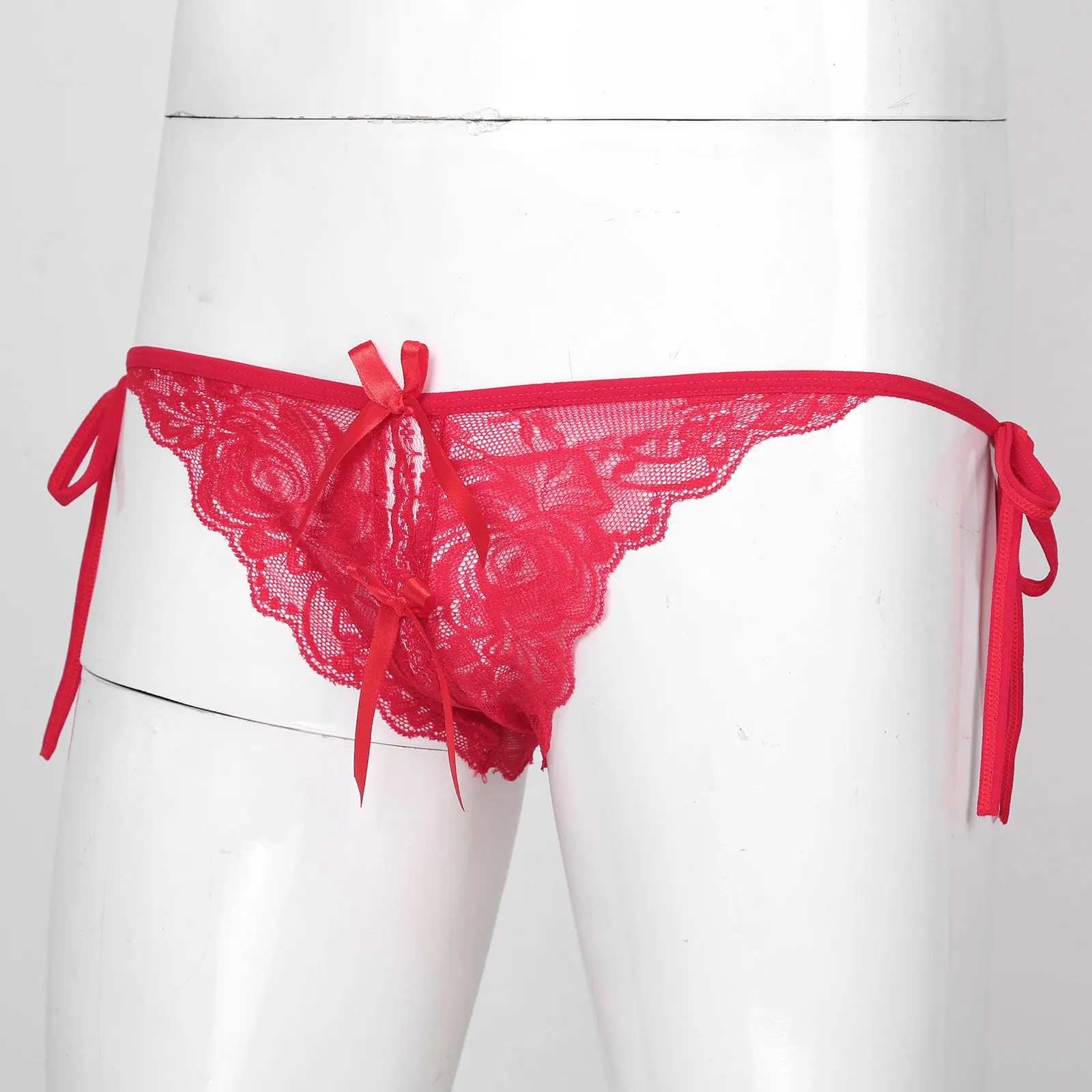 inhzoy Men Sissy Low Waist Panties Lingerie Night Gay Hot Sexy Erotic Floral Lace Thong G-string Lace-up T-back Underwear Briefs |