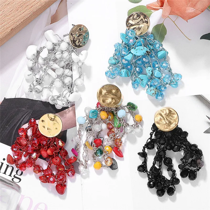 Коми новые винтажные серьги красочные ручной работы из бисера бирюзы тканые