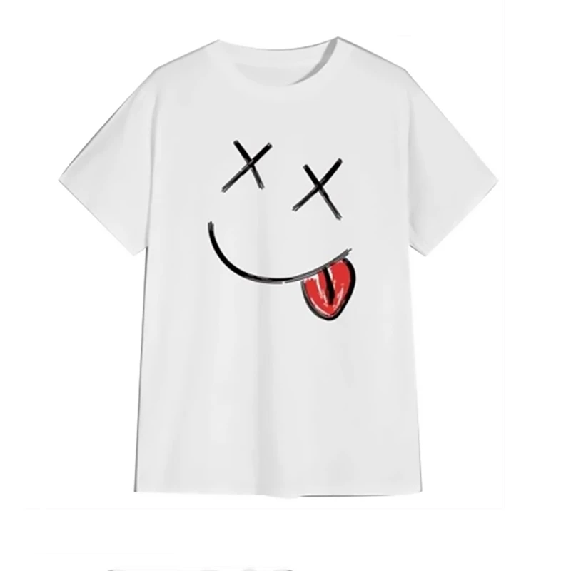 

2021 New Smile Face Print T shirt Short Sleeve O-Neck 100% Cotton Harajuku Punk Fashion Casual Tshirt Men Women Smile Print Tees