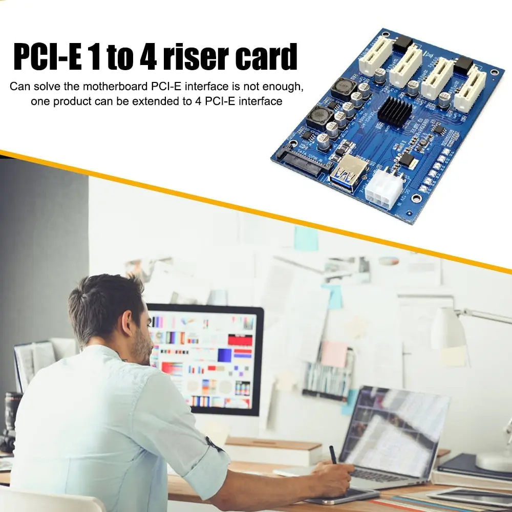 

1 Set PCI-E X1 to 4PCI-E X16 Expansion Kit 1 to 4 Port PCI Express Switch Multiplier HUB 6 Pin Sata USB Riser Card