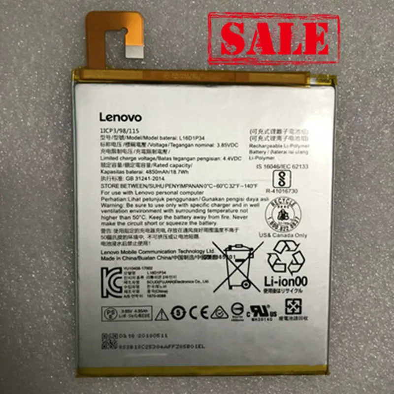 

0 Cycle 4850mAh L16D1P34 Battery for Lenovo TAB4 8 TB-8504N TAB4 8 plus High Quality Mobile Phone Replacement Accumulator