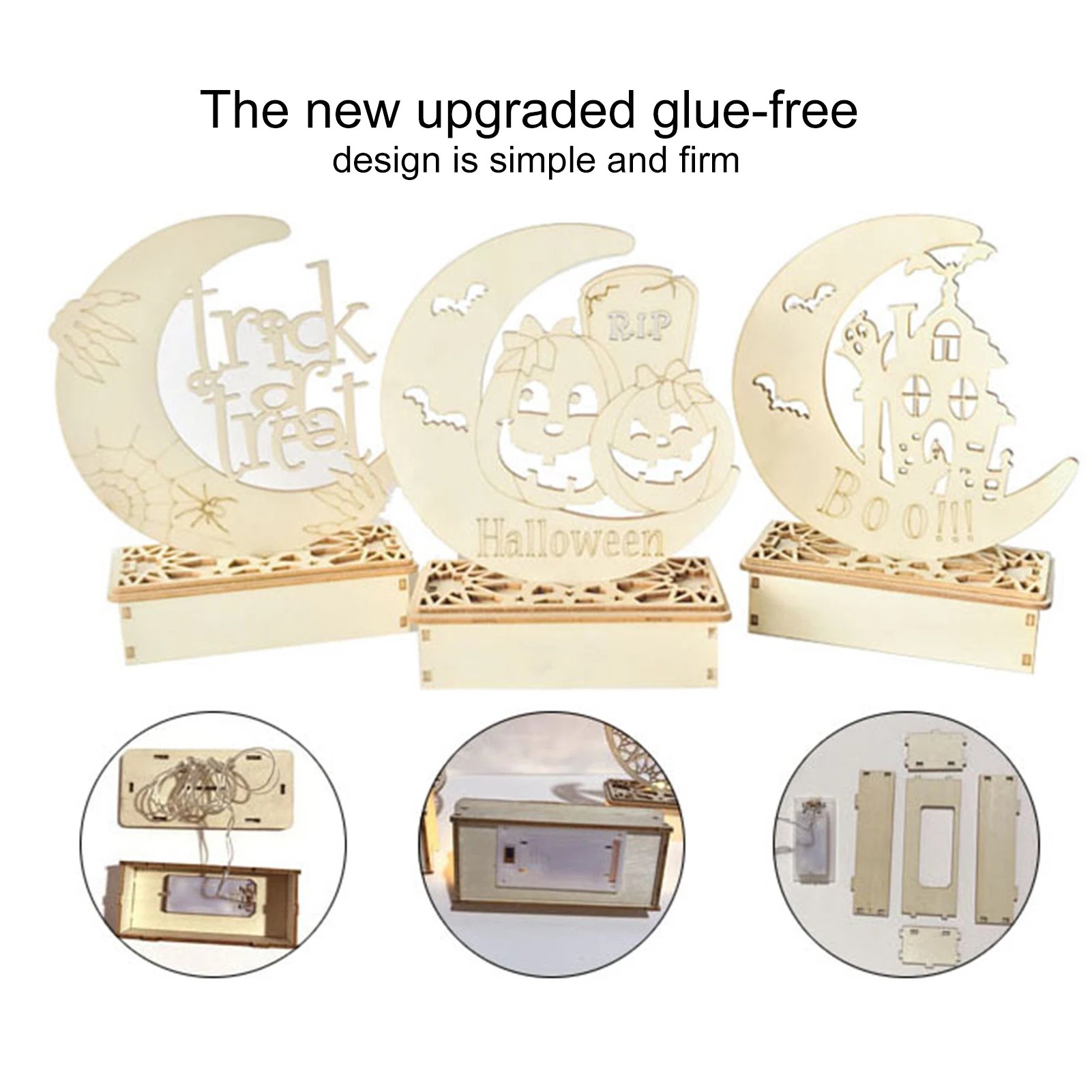 Halloween Wooden DIY Moon Candle Light Ornaments Party Atmosphere Decoration LED Pony Lantern Method | Дом и сад