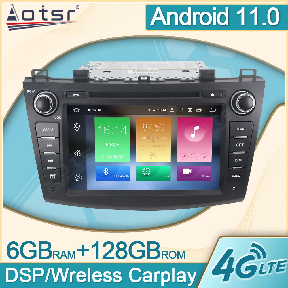 

6+128G Android 11.0 Multimedia Car Radio Player For Mazda 3 2009 2010 2011 2012 GPS Navi Video Carplay DVD Head Unit DPS No 2Din