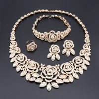 oeoeos african wedding jewelry sets dubai gold jewelry sets for women crystal flower necklace earrings ring bracelet jewelry