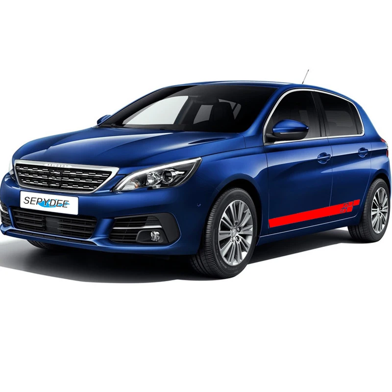 2Pcs Car Door Side Skirt Stickers Body Long Stripes Decor Vinyl Film Decals For Peugeot 308 CC GTI SW Accessories - купить по