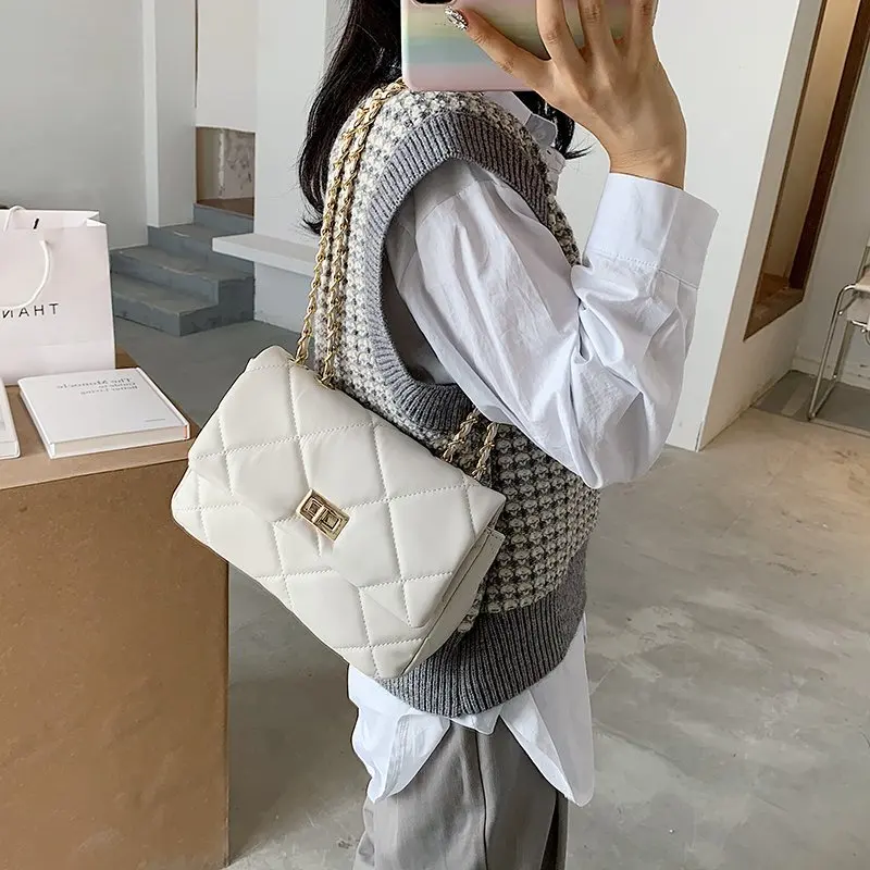 

Small Chain PU Leather Shoulder Bags for Women 2020 Branded Trending Quilted Designer Handbags Trend Luxury Lock Crossbody