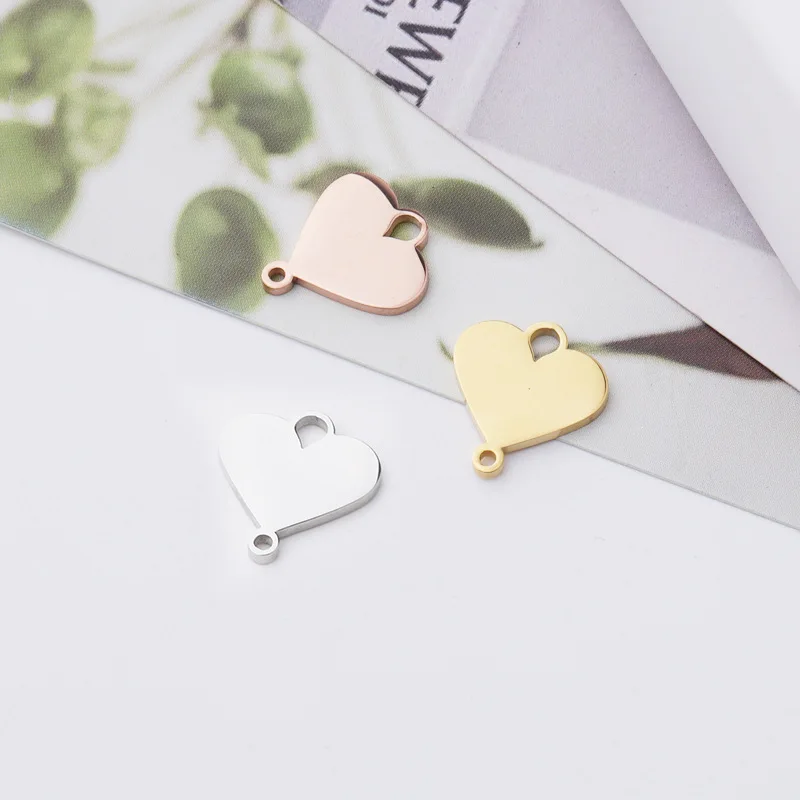 

Mirror Poish Heart Pendant Stainless Steel DIY Love Charm Double Hole Bracelet Necklace Jewelry Accessories 13*14mm
