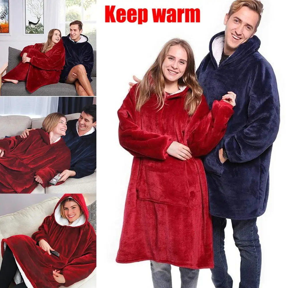 

Oversized Hoodie Blanket With Sleeves Sweatshirt Plaid Winter Fleece Hoody Women Pocket Female Hooded Sweat Oversize Femme