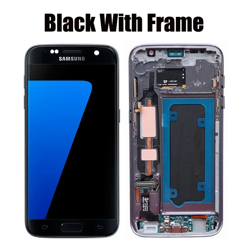 5,1 ''Супер AMOLED lcd с рамкой для SAMSUNG Galaxy S7 плоский дисплей G930 G930F сенсорный экран дигитайзер - Цвет: Black with Frame