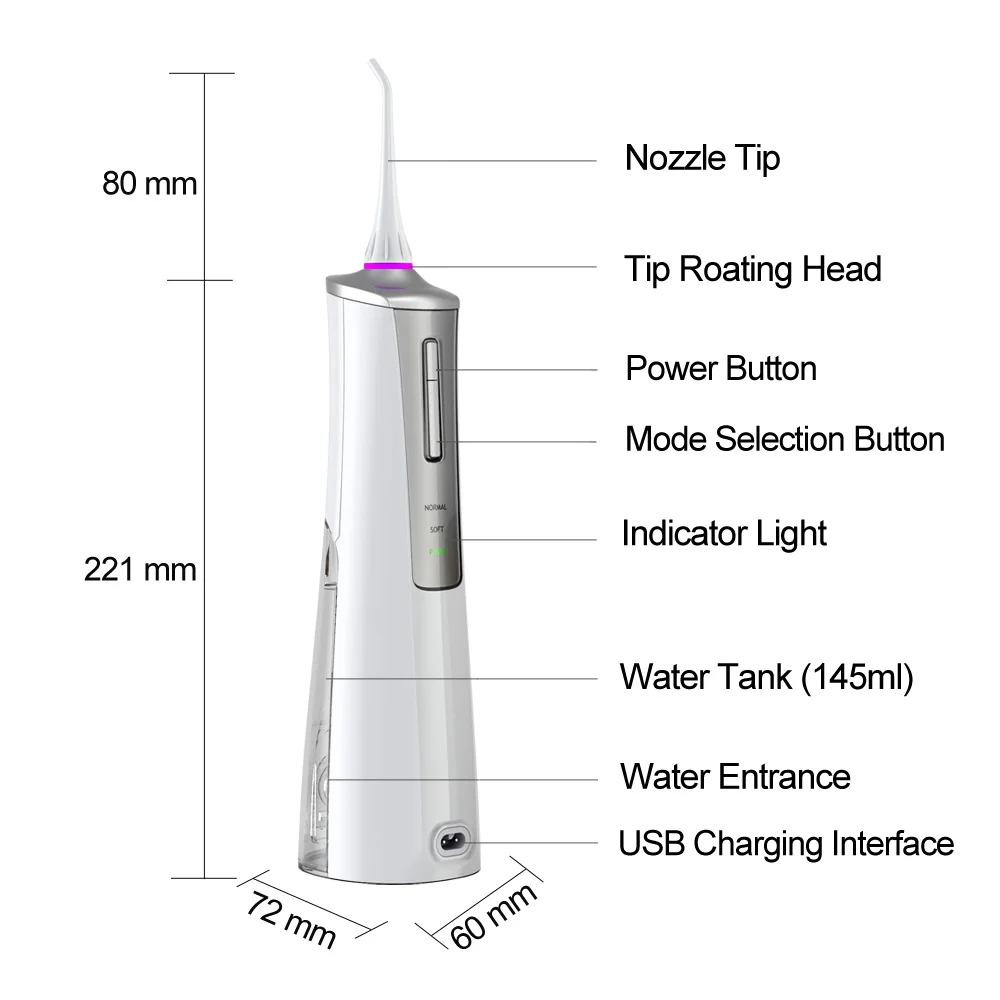 Портативный ирригатор для полости рта Зубная струя воды Flosser чистки зубов