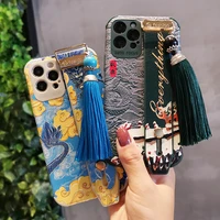 chinese painting silicone mobile phone back case for iphone1212pro12pro max12mini phone protect cover with tassel and holder