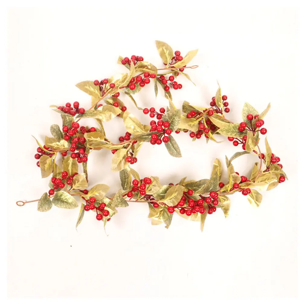 

Comfortable Christmas Decoration Red Fruit String Gold Leaf Rattan Decoration Door Hanging Holiday Pendant
