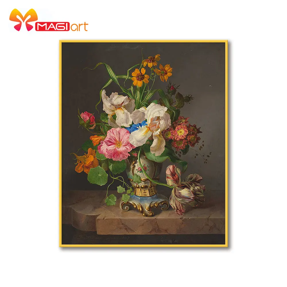 

Cross stitch kits Embroidery needlework sets 11CT water soluble canvas patterns 14CT Flowers blooming in delicate vase -NCMF322