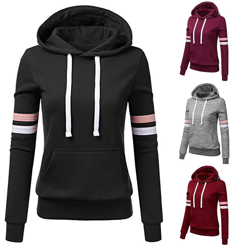 Women Stripe Sweatshirt Long Sleeve Hooded Pocket Pullover Tops Hoodie Streetwear Women Oversized Hoodies Sudaderas Con Capucha
