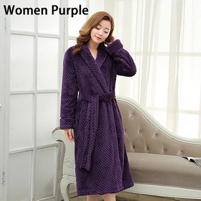 Women Purple Лидер продаж, женское плотное вафельное длинное кимоно, банный халат для женщин, большой размер, женский халат, зимний халат для невесты, свадебные халаты - Цвет: Women Purple