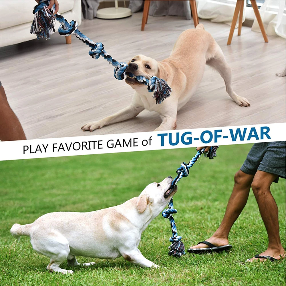 

Dog Rope Toys for Aggressive Chewers 3 Feet 5 Knots Indestructible Dog Chew Toys Tough Nature Cotton for Medium and Large Breed