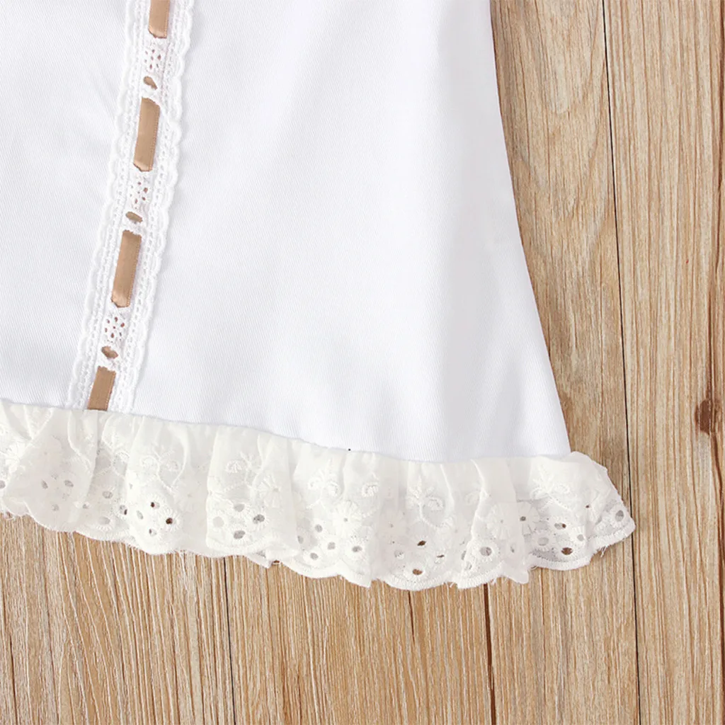 

2021 New Summer Girl's Wear Round Collar Pure Color Lace Short Sleeve Dress Bow Scarf Suit girl dress Roupao Infantil gifts#4