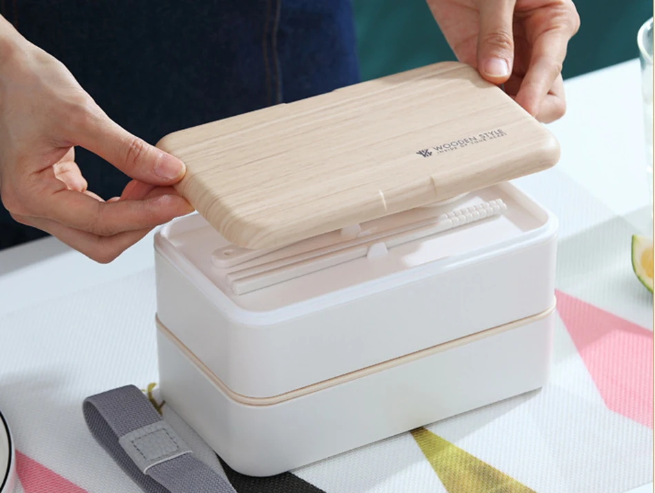 Микроволновая печь двухслойный Ланч-бокс для детей деревянный Bento box портативный контейнер BPA бесплатно Ланчбокс еда коробка ужин ведро