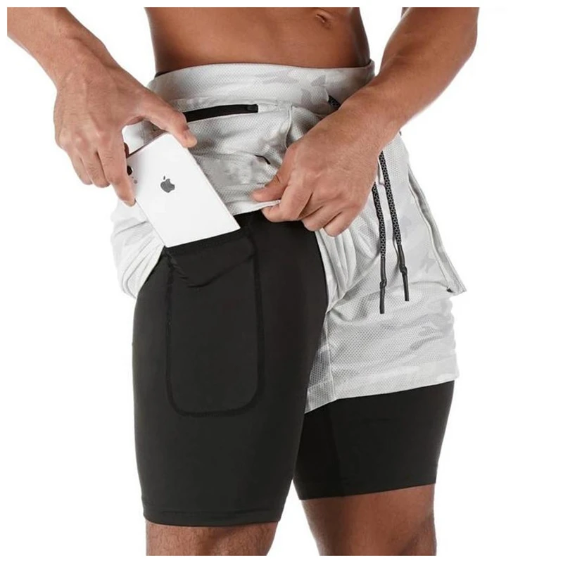 Мужские шорты для бега 2 в 1 спортивные фитнеса бодибилдинга быстросохнущие
