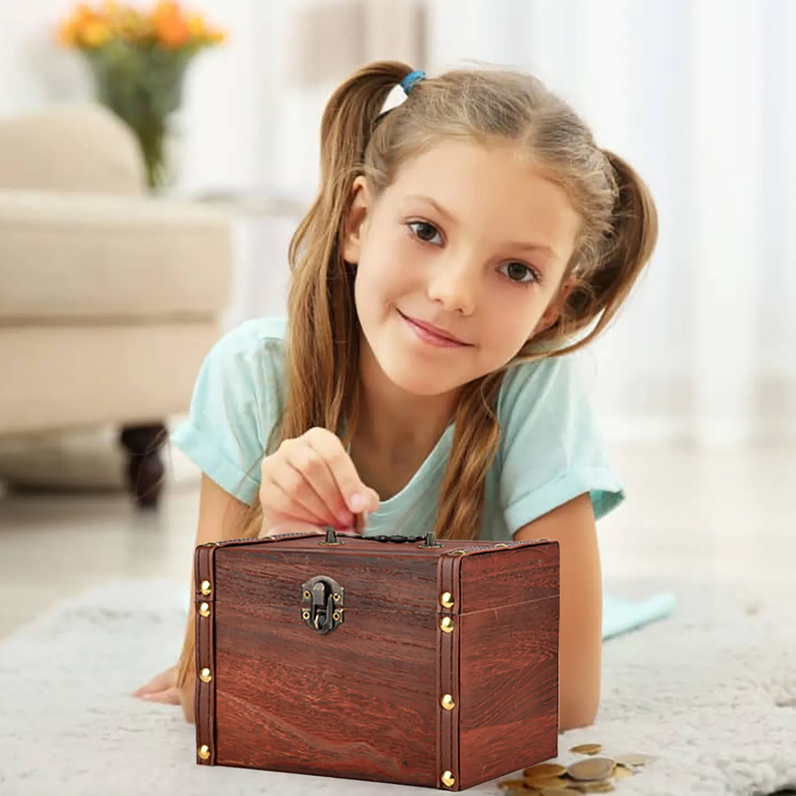

New Retro Wooden P Iggy Bank Safe Money Box Savings With Lock Wood Carving Handmade Creative Exquisite Design Home Decoration