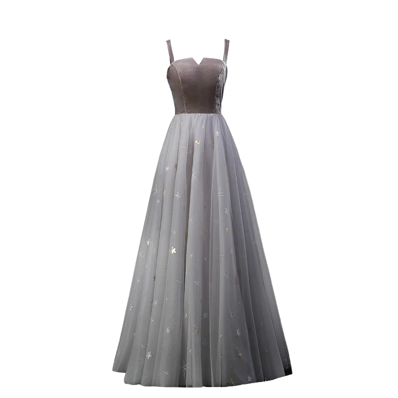 

Grey Mash Evening Party Dress Female Banquet Temperament Birthday Celebrity Dress Women Backless Off Shoulder Long Cheongsam