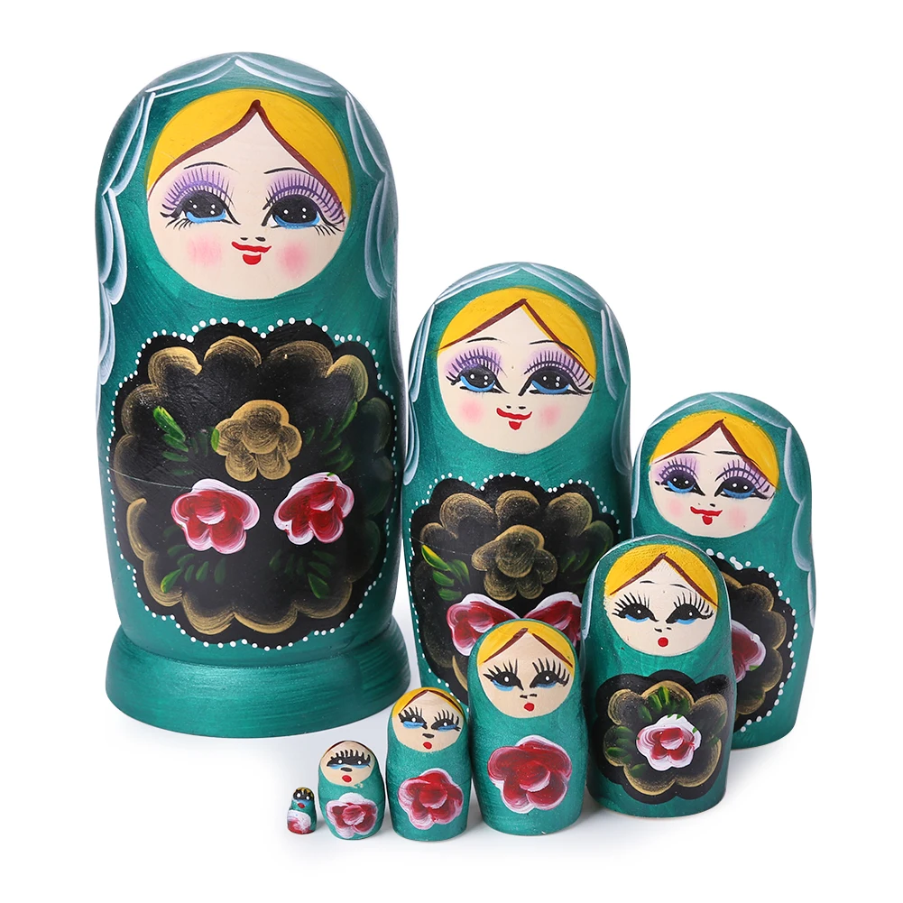 

7 дeвoчки мнoгoслoйнaя oдoгнyтый и Русская Куклы Игрушки ручной росписью матрешки зеленые детские поделки игрушки для детей рождественские под...