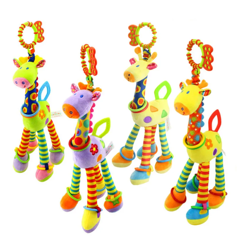 

New Arrival Soft Giraffe Animal Handbells Rattles Plush Infant Baby Development Handle Toys Hot Selling WIth Teether Baby Toy