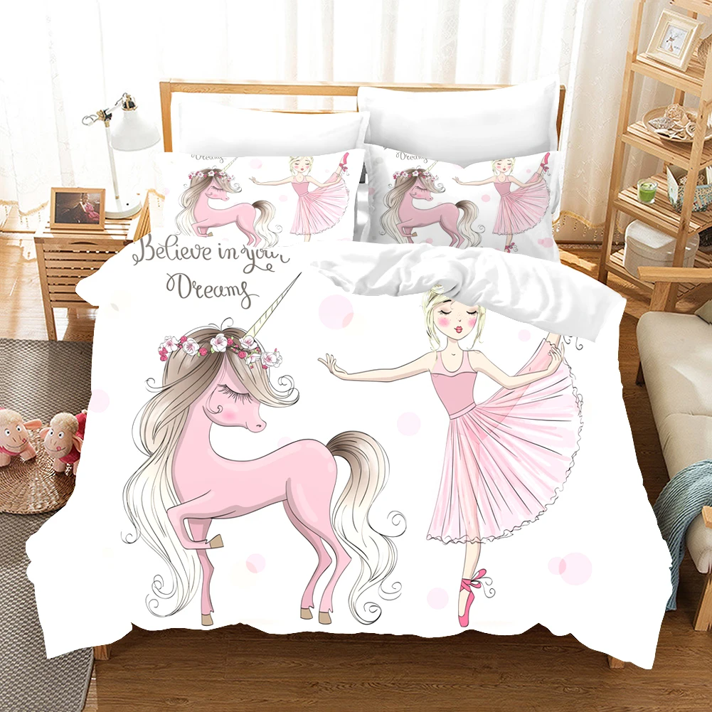 

3D Cartoon Duvet Cover Set Ballet Girl Kids/Girls 2/3Pcs Quilt Cover Unicorn Home Textiles Comforter Cover Cute Bedding Set