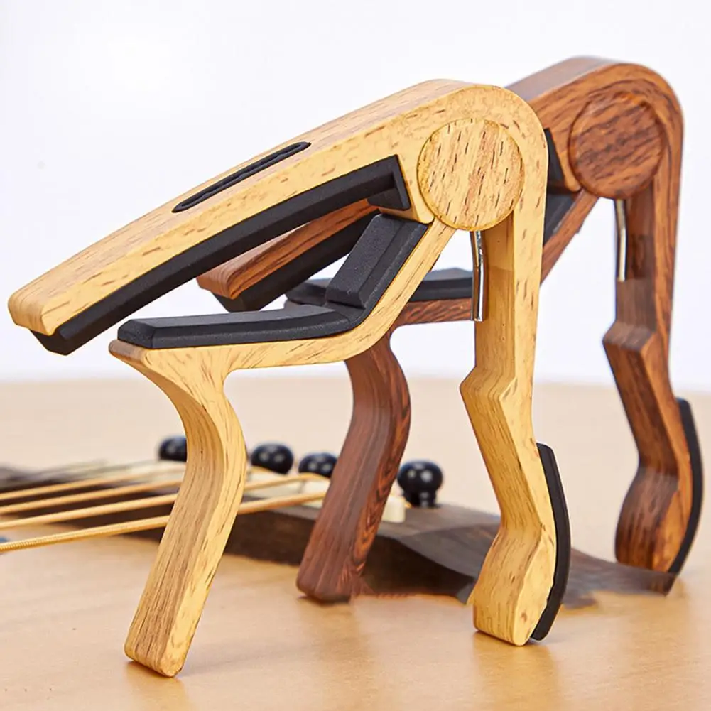 

Practical Capo Wood Grain Long Lifespan Guitar Capo with Pin Puller Pick Holder Portable Capo for Electric Guitars Capo