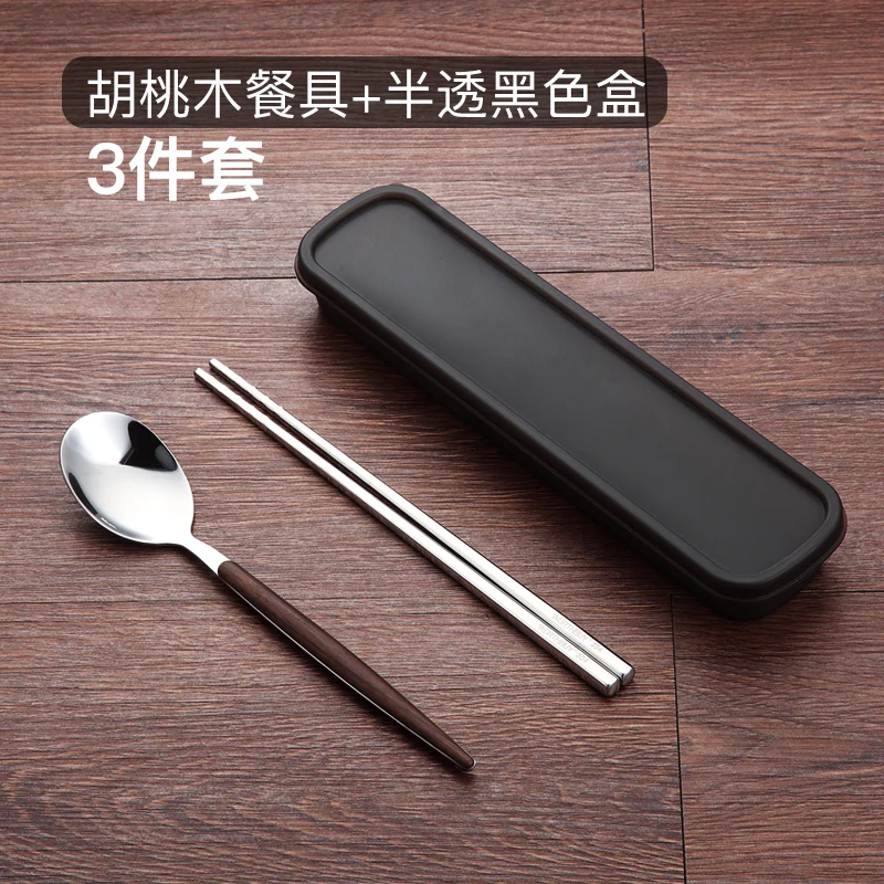 Деревянная зернистая портативная посуда из нержавеющей стали винтажная