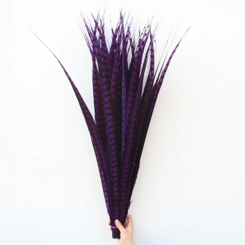 Plumas de cola de fais&aacute;n p&uacute;rpura natural para manualidades, joyer&iacute;a para celebraci&oacute;n, boda, Carnaval, plumas, 36-40 pulgadas/90-100CM, 50 unids/lote-0
