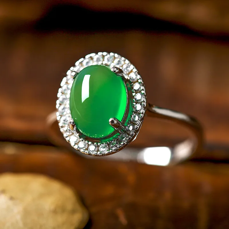 

Прямая доставка женское зеленое кольцо Nautral Aagte Chalcedony Серебряный S925 кольцо подарок для женщин модные ювелирные изделия